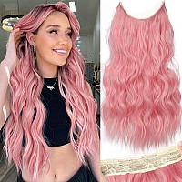 Kookastyle Light Pink Hair Extensions Invisible Wire Hair Extensions With Transparent Headband Adjustable Size 4 Secure Clips L