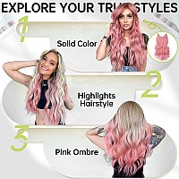 Kookastyle Light Pink Hair Extensions Invisible Wire Hair Extensions With Transparent Headband Adjustable Size 4 Secure Clips L