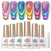 Born Pretty Cat Magnetic Gel Nail Polish 9D Chameleon Holorgraphic Cat Magnetic Eye Gel Polish Glitter Gel Polish Set 6Pcs