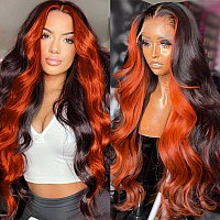 Daphernew 200 Density 13X6 Ginger Lace Front Wigs Human Hair Pre Plucked For Women Ombre 13X6 Hd Transparent Ginger Orange Skun