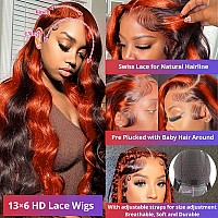 Daphernew 200 Density 13X6 Ginger Lace Front Wigs Human Hair Pre Plucked For Women Ombre 13X6 Hd Transparent Ginger Orange Skun