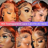 Daphernew 200 Density 13X6 Ginger Lace Front Wigs Human Hair Pre Plucked For Women Ombre 13X6 Hd Transparent Ginger Orange Skun