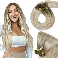 Sunny U Tip Hair Extensions Human Hair Balayage Blonde Utip Hair Extensions Ombre Cool Ash Grey To Platinum Blonde Balayage Kera