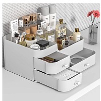 Pofuot Skin Care Organizermakeup Desk Organizer With Drawerscountertop Organizer For Cosmeticsvanity Brush With Holder For Li