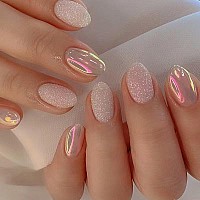 Magrace Press On Nails Short Almond Fake Nails French Tips False Nails With Designs 24 Pcs Stick On Nails For Women