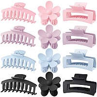 Large Hair Claw Clips 12 Pack Flower Hair Clips For Thick Hair Big Hair Clips Square Matte Strong Hold For Thin Hair Cute Hair