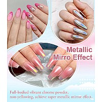 Bishengyf Chrome Nail Powder Kit Black White Colors Gel Polish Mirror Metallic Effect Holographic Aurora Iridescent Pearlescen