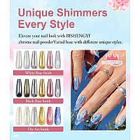 Bishengyf Chrome Nail Powder Kit Black White Colors Gel Polish Mirror Metallic Effect Holographic Aurora Iridescent Pearlescen