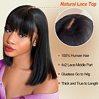 Bob Wig With Bangs Human Hair 4X2 Lace Bob Wig Human Hair With Bangs 180 Density Glueless Bang Bob Wigs Human Hair Wig For Wome