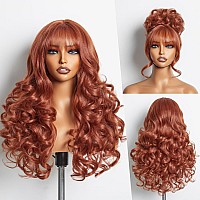 Gorgius Orange Brown Wigs With Bang Body Wave Wigs Long Natural Look Glueless Wavy Wig Crafted With Stylearchive Technology Pr