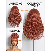 Gorgius Orange Brown Wigs With Bang Body Wave Wigs Long Natural Look Glueless Wavy Wig Crafted With Stylearchive Technology Pr