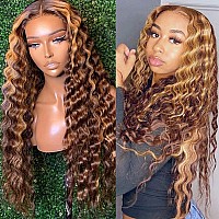 Highlight Lace Front Wig Human Hair Loose Deep Wave 180 Density 13X4 Hd Transparent Full Lace Frontal Wigs For Women Ombre Hone