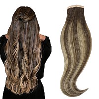 Hotbanana Tape In Hair Extensions 12 Inch Tape In Hair Extensions Human Hair 20Pcs 40G Chocolate Brown With Honey Blonde Tape H