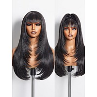 Gorgius Natural Black Straight Layered Wigs With Bangs Glueless Wig 22 Inch Put On Go Wigs Crafted With Stylearchive Technology