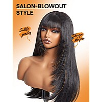 Gorgius Natural Black Straight Layered Wigs With Bangs Glueless Wig 22 Inch Put On Go Wigs Crafted With Stylearchive Technology