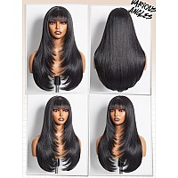 Gorgius Natural Black Straight Layered Wigs With Bangs Glueless Wig 22 Inch Put On Go Wigs Crafted With Stylearchive Technology