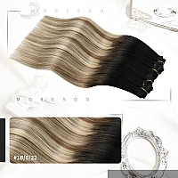 Moresoo Clip In Hair Extensions Human Hair Balayage Natural Black To Medium Brown With Golden Blonde Remy Clip In Human Hair Ext