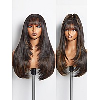 Gorgius Highlight Straight Layered Wigs With Bangs Glueless Black Mixed Brown Wig 22 Inch Put On Go Wigs Crafted With Stylearch