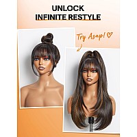 Gorgius Highlight Straight Layered Wigs With Bangs Glueless Black Mixed Brown Wig 22 Inch Put On Go Wigs Crafted With Stylearch