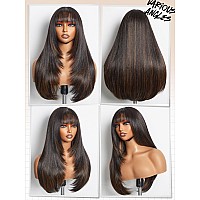 Gorgius Highlight Straight Layered Wigs With Bangs Glueless Black Mixed Brown Wig 22 Inch Put On Go Wigs Crafted With Stylearch