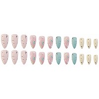 Mervf Almond Press On Nails Medium Fake Nails Colorful Stiletto Stick On Nails Cute Rabbit Acrylic Nails Press Ons Matte 24Pcs E