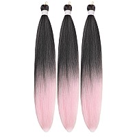 Gozill Pink Kanekalon Braiding Hair Pre Stretched 26 Inch Ombre Hypoallergenic Synthetic Braiding Hair For Knotless Box Braids