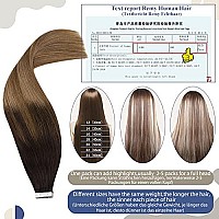 Laavoo Invisible Tape In Hair Extensions Human Hair 16 Inch Ombre Hair Extensions Tape In Dark Brown To Medium Brown With Light