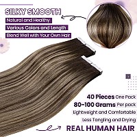 Laavoo Tape Hair Extensions Real Human Hair Seamless Tape In Hair Extensions Human Hair 40Pcs 100G Balayage Dark Brown To Strawb