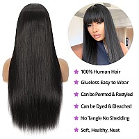 Straight Human Hair Wigs With Bangs None Lace Front Wigs 150 Density Glueless Machine Made Brazilian Virgin Human Hair Wigs For