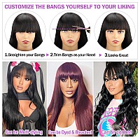 Straight Human Hair Wigs With Bangs None Lace Front Wigs 150 Density Glueless Machine Made Brazilian Virgin Human Hair Wigs For