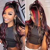 Unice Bye Bye Knots 7X5 Pre Cut Lace Skunk Stripe Loose Wave Wig Pre Bleached Invisible Knots Black Red Blonde Highlights Lace F