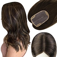 Full Shine 18 Inch Invisible Hair Topper Mono Base Human Topper 3 5Inch Human Hair Wiglet Highlight Balayage Color 282 Toppe