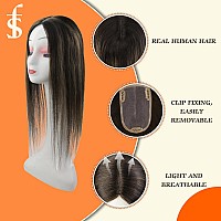 Full Shine Clip In Toppee Silk Human Hair Topper For Women Topper 3 5Inch Balayage Color Black With Blonde 12 Inch Hidden Crow