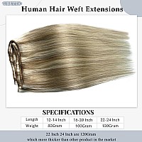 Sew In Hair Extensions Real Human Hair 24 Inch 120G Hand Tied Weft Hair Extensions Human Hair Weave Bundles Ash Blonde Balayag