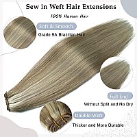 Sew In Hair Extensions Real Human Hair 24 Inch 120G Hand Tied Weft Hair Extensions Human Hair Weave Bundles Ash Blonde Balayag