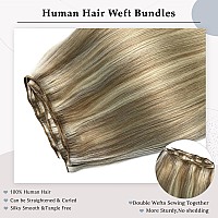 Sew In Hair Extensions Real Human Hair 24 Inch 120G Hand Tied Weft Hair Extensions Human Hair Weave Bundles Ash Blonde Balayag