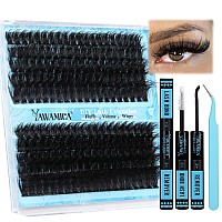 Yawamica Lash Extension Kit Fluffy 150D200D Lash Clusters Eyelash Extension Kit 1220Mm Individual Lashes With Lash Bond Lash