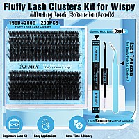 Yawamica Lash Extension Kit Fluffy 150D200D Lash Clusters Eyelash Extension Kit 1220Mm Individual Lashes With Lash Bond Lash