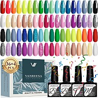 Vanreesa 36 Colors Gel Nail Polish Set 40 Pcs Gel Polish Kit Base Coat Glossy Matte Top Coat Nail Polish Set Pink Nude Blue Gr