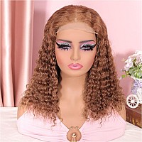 Omswet 5X5 Hd Lace Closure Deep Wave Bob Wig Human Hair Light Brown Wig Glueless Wigs Human Hair Pre Plucked Pre Cut Curly Wigs