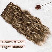 Alxnan Clip In Hair Extensionlong Wavy Brown Mixed Light Blonde Hair Extension 4Pcs Thick Hairpieces Fiber Double Weft Hair For