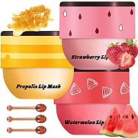 3 Pcs Bee Lip Balm Honey Pot Honey Strawberry Watermelon Lip Mask Overnight Moisturizing Sleeping Lip Mask Hydrate Repair Pre