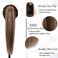 Rich Choices Claw Clip Ponytail Extension Human Hair 20 Inch Real Hair Ponytail Balayage 4P27 Medium Brown Highlighted Dark Blo