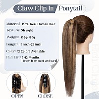 Rich Choices Claw Clip Ponytail Extension Human Hair 20 Inch Real Hair Ponytail Balayage 4P27 Medium Brown Highlighted Dark Blo