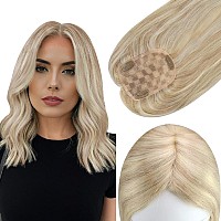 Full Shine Topper Hairpiece Extension Human Hair Silk Base Toupee 3 5Inch Hair Topper Color 18613 Blonde Highlight Clip In To