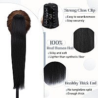 Rich Choices Claw Clip Ponytail Extension Human Hair 16 Inch Real Hair Ponytail Extension Balayage 1 Jet Black 105G One Piece C