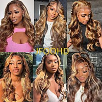 Jfoohd Honey Blonde Ombre Lace Front Wig Human Hair Pre Plucked 13X6 Hd Transparent 427 Highlight Lace Frontal Wigs With Baby H