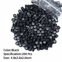 Vlasy 200Pcs 4Mm Silicone Lined Micro Ring Beads For Hair Extensions 5Colors Apply 200Pcs Black