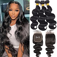 12A Body Wave 3 Bundles With 55 Hd Lace Closure 18 20 2216 100 Unprocessed Brazilian Virgin Body Wave Human Hair Weave Bu