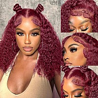 Jessica Hair 99J Burgundy Short Curly Bob Lace Front Wigs Human Hair 13X4 180 Density Hd Lace Frontal Wigs Curly Wigs For Women